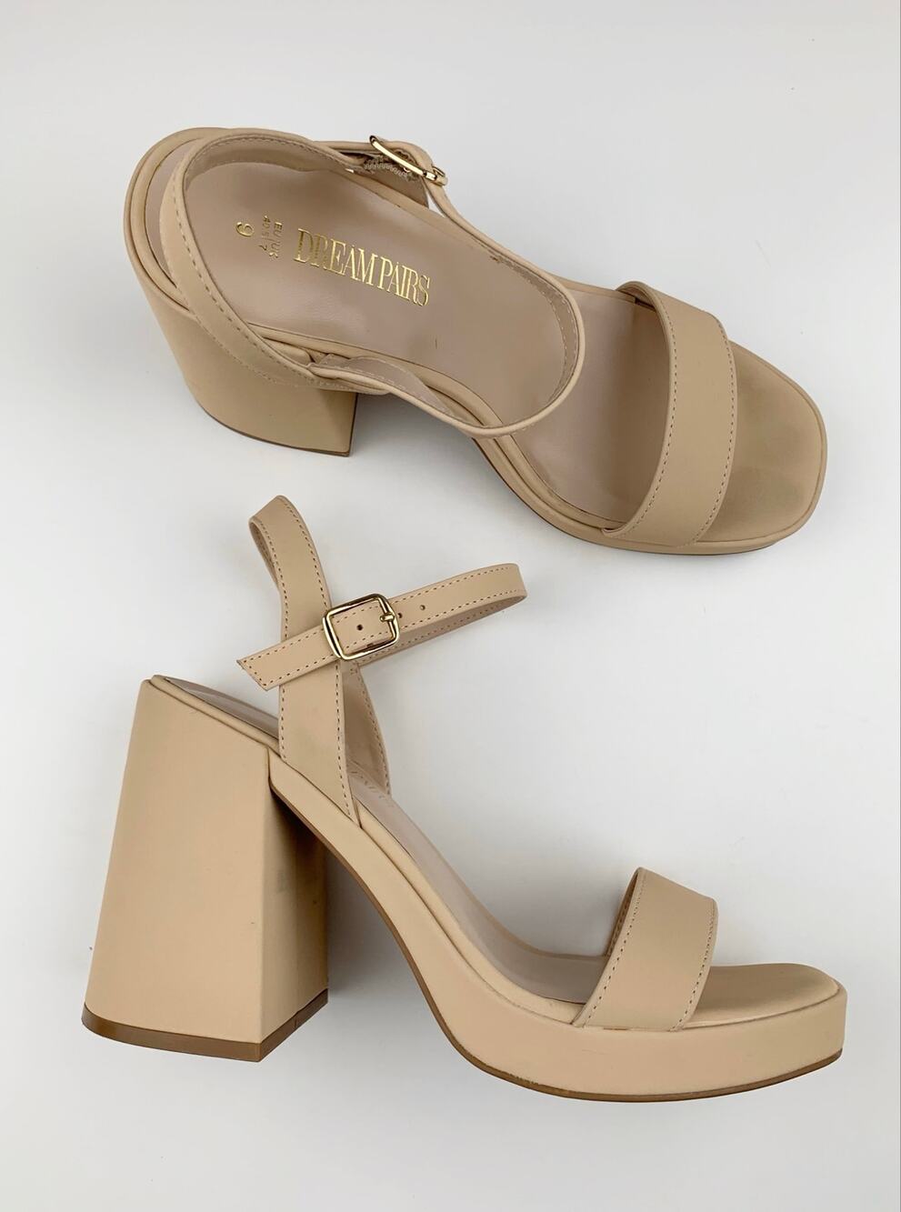 Dream Pairs Chunky Platform Sandals Beige Strappy Block Heels Women's 9 Y2K 90s